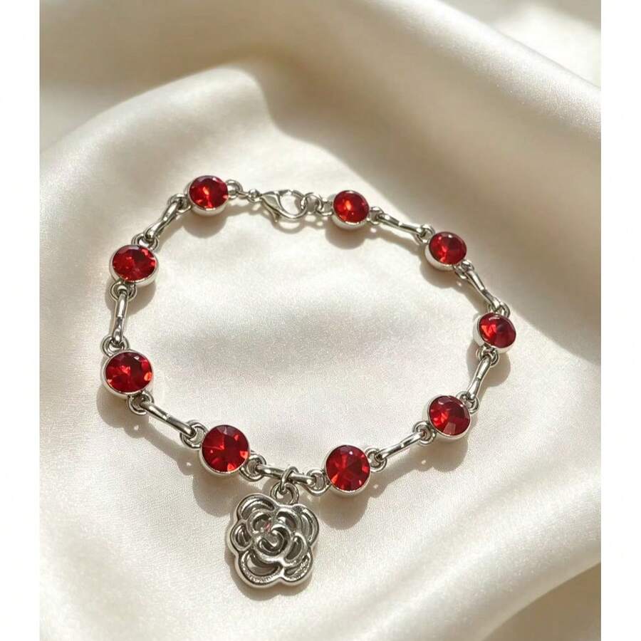 1pc Pet Rhinestone Necklace,Red Crystal Rose - Red - View 1