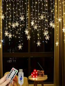 1pc Snowflake Curtain String Lights, 96-LED Snowflake Fairy Lights, 8 Lighting Modes, USB-Powered Christmas Snowflake Curtain Lights, Perfect For Christmas Decorations, Home Decor, Party Decor, Bedroom Decor, Room Decor, And Wedding Decor - Christmas Curtain Lights - View 12