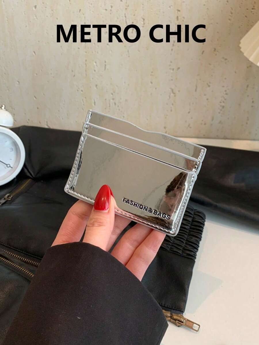1pc Silver High Glossy Mirrored Multi-Card Clutch Wallet For Card Holder Card Holder Wallet Business Card Holder Credit Card Holder Card Holder Women For Women Wallet Mini Wallet Purse Wallet Card Wallet