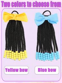 1pc Kids Black Curly Ponytail Wig With Beads, Elastic Synthetic Hair Extension - Multicolor - View 6