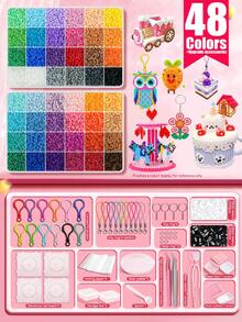 24/48/72/96 Colors Hot Melt Beads Creative Handmade Set, Includes Square Pegboard, Multi-Layer Storage Box, Ironing Paper, Colorful Keychains, Decorative Accessories, Hanging Rope, Suitable For DIY Enthusiasts Handmade Puzzle Making, Valentine's Day Gift - Multicolor - View 15
