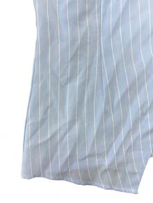 Blus lengan panjang model komuter dewasa, motif garis vertikal, kerah V silang, pinggang kancing asimetris, hem melengkung, koleksi terbaru musim semi/gugur, cocok untuk perjalanan sehari-hari ke tempat kerja. - Biru - View 6