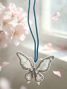 1pc Handmade Beaded Butterfly Bag Charm, Elegant Minimalist Accessory - White - View 2