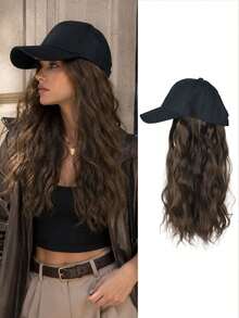 Baseball Cap Paired With Long, Curly Hair, A Stylish Hat And Hair Accessory, Suitable For Women's Everyday Casual Wear, Available In Multiple Colors. - Multicolor - View 9