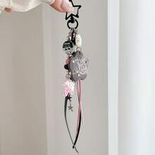 Original Sweet & Cool Style Cat Flower Card Keychain, Girl Star Tassel Ribbon Pendant, Cute Beaded Bag Charm - Multicolor - View 3