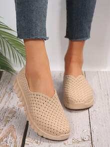 New Women's Fashion Thick Sole Round Toe Comfortable Casual Shoes, Outdoor Walking Shoes, Work Outfit Slouchy Loafers - Apricot - View 2