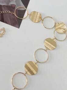Vintage Bohemian Gold Round Ring Waist Chain, Versatile Waist Belt With Decorative Chain Accessory - Gold - View 2