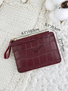 Fashionable Stone Patterned Women's Credit Card Bag, Zipper Closure Portable Cash, Credit Card, Coin Pocket Card Bag, Suitable For Outdoor And Travel - Burgundy - View 8