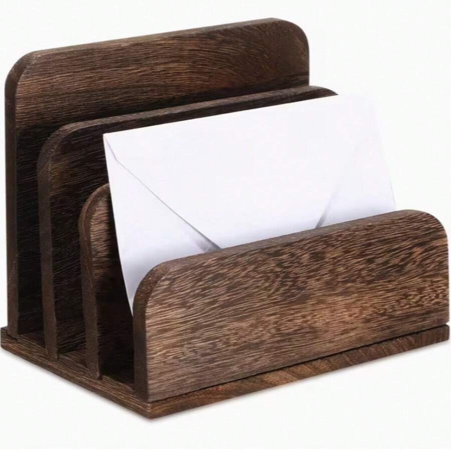 3-Slot Wooden Mail Organizer, Vintage Style Desktop Letter Paper Document Storage Box - Multicolor - View 1