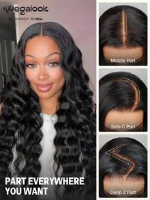 MEGALOOK 13x6 Glueless Lace Front Wig, Bohemian Curly 100% Human Hair, Breathable Cap With Drawstring, Pre-Plucked Hairline, Pre-Bleached, Ready To Wear, Suitable For Beginners - SNatural - View 9