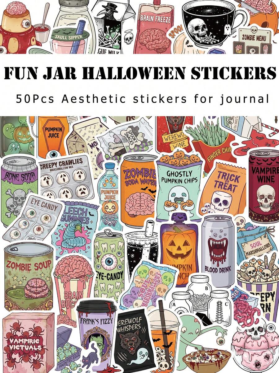 50Pcs Cute Jar Halloween Stickers For Kids DIY Waterproof Decals For Bottle Journal Party - Multicolor - View 1