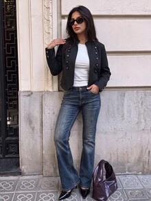Women's Black Napoleon Jacket, Autumn Office Wear - Black - View 5