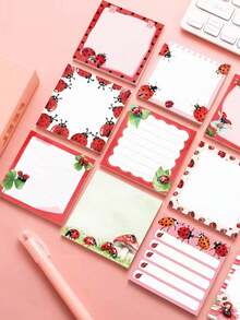 240pcs/60pcs,Cute Ladybug Pattern Sticky Notes, Decorative Self‑Adhesive Memo Pads, Cartoon Square Notepads, Planner Accessories, School Office Stationery Supplies,Essential For The Start Of School, Gifts For The Start Of School - one-size - View 3