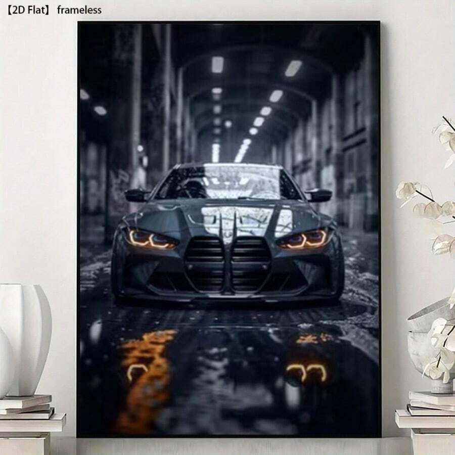 1 قطعة ملصق بطراز مخطط تقني لسيارة خارقة وشعار M4 حديث - طباعة على قماش سيارة سوداء، تصميم مستوحى، مخطط مواصفات مركبة ديناميكية هوائية، فن جداري بدون إطار، مناسب لديكور كهف الرجل، ديكور المكتب المنزلي، ديكورات هالوين - A - مشاهدة 1