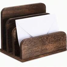 3-Slot Wooden Mail Organizer, Vintage Style Desktop Letter Paper Document Storage Box - Multicolor - View 7
