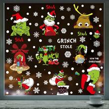 The Grinch 9 buah Stiker Dekorasi Jendela Natal, Stiker Kaca, Hiasan Jendela Motif Kepingan Salju Liburan, Cocok untuk Dekorasi Suasana Pesta, Aksesori Dekorasi Rumah, dan Meningkatkan Suasana Meriah - Beraneka warna - View 2