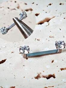 Perhiasan Tindik Tragus Permukaan Titanium 14G 14mm Prong CZ Bunga Staple Barbell Berulir Internal Perhiasan Tindik Batang Staple Tragus Permukaan - MultiWarna - View 4