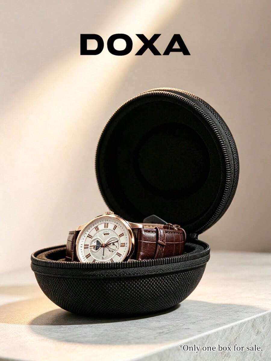 DOXA品牌標誌圓形手錶保護殼,耐磨防潮,便攜式單隻手錶禮品收納盒,適合手錶收藏家 - 黑色 - 查看 1