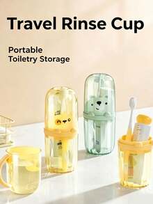 Cute Cartoon Travel Toothbrush Cup, Portable Leak-Proof Toothpaste Storage Box, Detachable Plastic Mouthwash Cup, Suitable For Business Travel, Camping, Bathroom, Home Use - Multicolor - View 4