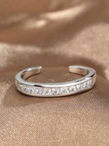 5pcs Exquisite Minimalist Cubic Zirconia Geometric Ring Set, Suitable For Women's Party And Gathering - Silver - View 6