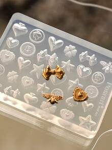 1pc Nail Art Mold Clover Heart Stamp Bow Coin Vintage Embossed 3D DIY Decoration Silicone Mold - Clear - View 6