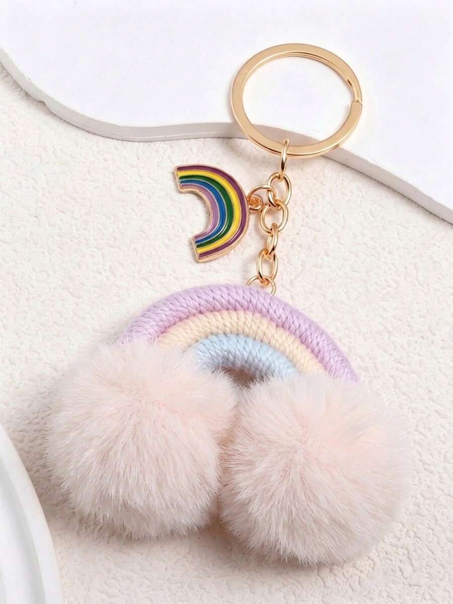 Cute Creative Fairy Tale Plush Pom Pom Rainbow Personalized Keychain Exquisite Bag Accessory - Pink - View 1