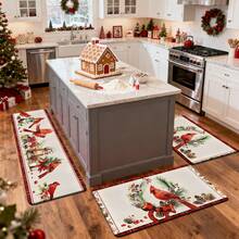 1/2/3pcs Christmas Theme Kitchen Rugs, Flannel Kitchen Mats, Comfortable Soft Absorbent Non-Slip Machine Washable With Non-Slip Backing, Christmas Red Cardinal Pine Cone Wreath Pattern, Suitable For Doorway, Living Room, Bedroom, Kitchen, Dining Room, Bathroom, Laundry Room, Entryway, Multi-Functional Home Holiday Decor Mat - Multicolor - View 6