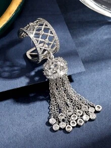 1件 Dream Cube 立方鋯石流蘇婚戒 女款迷人訂婚女王戒指 可調節尺寸 週年派對珠寶禮物 - 白金 - 查看 1