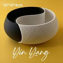 Yin Yang Planter Set, Indoor/Outdoor Decorative Planters, Concrete Planters With Drainage Holes, Suitable For Succulents And Cacti, Black And White Color Scheme Gardening Gift Home Decor, Suitable For Home, Office Desk, Living Room, Balcony, Also As Gardening Gift Or Summer Room Decoration, Provides Unique Gift For Plant And Home Decor Lovers, Durable And Lightweight - Flowerpot - View 4