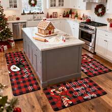 1/2/3pcs Christmas Theme Kitchen Rug, Flannel Kitchen Mat, Comfortable Soft Absorbent Non-Slip Machine Washable With Anti-Slip Backing, Multi-Functional Home Floor Mat Suitable For Doorway, Living Room, Bedroom, Kitchen, Dining Room, Bathroom, Laundry Room, Patio, Entryway, Holiday Christmas Decor Mat - Multicolor - View 6