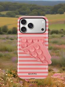 GIIPPA 1組粉色橫條紋圖案設計手機殼 + 吸盤，適用於Phone 17 Pro Max，相容Phone 16 Pro Max、15 Pro Max、14 Pro Max，韓系高端時尚趣味手機殼，適合11/12/13/14/15/16 Pro Max Plus，男女皆宜的優雅設計，聖誕節、情人節、復活節、婚禮季與生日送女友的完美禮物 - 粉色 - 查看 7