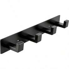 1pc Black Thickened Solid Space Aluminum Hook For Entryway, Bathroom, Wardrobe, Clothes Storage - View 8