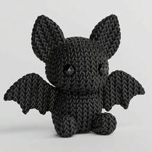 Knitted Texture Bat Desktop Sculpture, 3D Printed Matte Black Crochet Style Bat Statue With Detailed Wing And Ear Texture, Gothic Dark Aesthetic Desktop Decor, Suitable For Shelves, Desks And Seasonal Halloween Indoor Display, Halloween Decoration, Halloween Home Decor, Halloween, Christmas Decoration - Upgraded Version - View 1