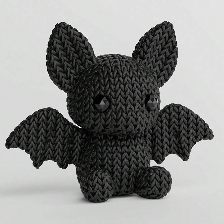 Knitted Texture Bat Desktop Sculpture, 3D Printed Matte Black Crochet Style Bat Statue With Detailed Wing And Ear Texture, Gothic Dark Aesthetic Desktop Decor, Suitable For Shelves, Desks And Seasonal Halloween Indoor Display, Halloween Decoration, Halloween Home Decor, Halloween, Christmas Decoration - Upgraded Version - View 1