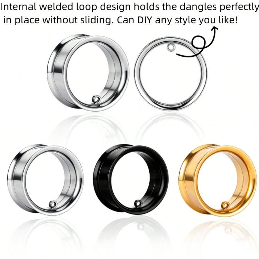 3 Pairs/6pcs DIY Dangle Ear Tunnels Stainless Steel Ear Plugs With Loop For Fixed Hanging Earrings Stretcher Piercing Jewelry - DIY Round - View 1