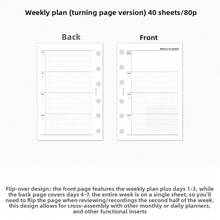 40 Sheets A6/A7 6-Hole Weekly Planner Binder Refills, Page-Turn Layout Basic Undated Weekly Schedule Inserts, Minimalist Grid Planner Pages For Journal Time Management Stationery - Weekly Planner - View 6