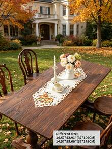 1PC 100% Polyester Fall Table Runner, Pumpkin Maple Leaf Sunflower Embroidered Cutwork Scalloped Edge Cream Linen Table Runner For Autumn Harvest Holiday Dining Table Home Decor - Multicolor - View 17