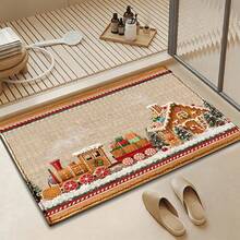 1pc Soft Faux Cashmere Material Floor Mat, Christmas Gingerbread Style Faux Cashmere Non-Slip Floor Mat, Suitable For Entrance, Bedroom, Kitchen, Bathroom, Multi-Scenario Use Non-Slip Floor Mat, Room Decoration, Holiday Gift - Multicolor - View 6
