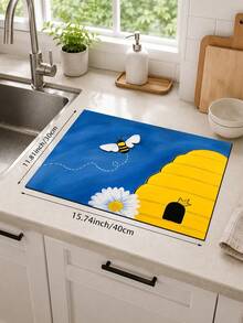1pc, Bee. Honeycomb Pattern Printed Diatomite Kitchen Drain Mat, Absorbent Dish Drying Mat, Coffee Machine Mat, Dishwashing Mat, Sink Mat, Kitchen Countertop Protection Mat, Suitable For Cups, Plates, Tableware And Kitchen Decor - Multicolor - View 16