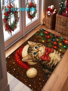 1pc Christmas Cat Theme Entryway Door Mat, Holiday Entrance Rug, Crystal Velvet Material, Machine Washable, Perfect Christmas Home Decor, Suitable For Living Room Sofa, Bedside, Kitchen, Hallway, Living Room, Bathroom, Bedroom, Holiday Decoration, Christmas Decorative Rug - Christmas - View 9