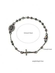 1pc Classic Copper Handmade Beaded Rosary Virgin Mary Bracelet, With The Same Style For Men And Women, Suitable For Ladies' Daily Use. - Black - View 2