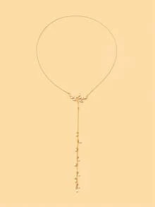 1pc Gold Leaf Pearl Back Chain Necklace For Women, Elegant Backless Dress Jewelry, Bridal Wedding Body Chain For Evening Gown Party - Geometric - View 2