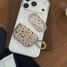 European & American Style Light Brown Leopard Print + Ring Earphone Case Compatible With AirPods Pro 3 New Pro 2 Protective Cover Pro Cute Apple 4 Simple 3 Personalized 1/2 Generation Girls Earphone Case Protective Cover Spring/Summer Earphone Case/Birthday Gift/Holiday Gift - Light Brown - View 4