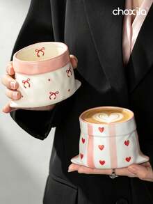 choxila 1pc 300ml Ceramic Coffee Mug, Hand-Pinch Bag-Shaped Cup, Multiple Glazed Hand-Painted Floral, Fruit, Bow Patterns, Ins-Style Asymmetrical Porcelain Drinkware, Suitable For Home Afternoon Tea, Desktop Decoration And Daily Beverage Lovers - Multicolor - View 5