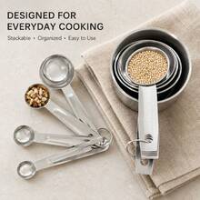 9-Piece Stainless Steel Measuring Cups And Spoons Set, Includes 5 Measuring Cups And 4 Measuring Spoons, Suitable For Baking, Flour, Spices, Milk, Oil, Etc., Powder Spoon, Coffee Spoon, Tea Spoon, Easy To Clean, Suitable For Kitchen Cooking, Baking, DIY Projects, Kitchen Supplies, Travel, Coffee And Tea Making, Bartender Scale Accessories, Kitchen Tools, Stackable Storage, Meets Your Various Needs. - Multicolor - View 2