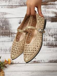 2026 Spring/Summer New Patchwork Breathable Women's Pointed Toe Flat Shoes - Gold - View 4