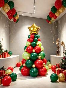 18 Inch Star-Shaped Gold Foil Balloon, 12/10/5 Inch Deep Green/Red/Metallic Gold/Lime Green Balloon Christmas Tree Set, Suitable For Christmas, Birthday, Christmas Tree Theme, New Year's Eve, Bachelor Party Decoration - View 10