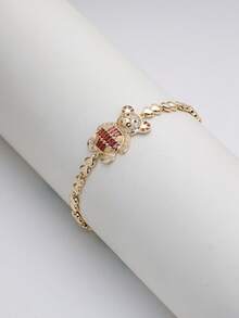 Cute Bear Charm Bracelet, Multi‑Color Baguette Inlaid With Cubic Zirconia Gold Plated, Fashion Stackable Decorative Jewelry Gift Option - Bear Bracelet - View 5