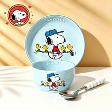 Official Authorized Snoopy Ceramic Dinnerware Set, Cute Printed Rice Bowl + Dinner Plate + Soup Spoon, Single Person Dinner Set For Home, Porcelain Tableware Gift Box, Suitable For Breakfast And Daily Use - Multicolor - View 14