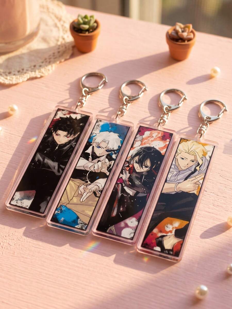 1Pc/4Pcs Kagurabachi Theme Acrylic Keychains, Featuring Character Vertical Illustration And Battle Action Design, Fashionable Bag Charm, Suitable For Back To School, Gift For Anime Fans, Exquisite Collection, All Season Use - Multicolor - View 1